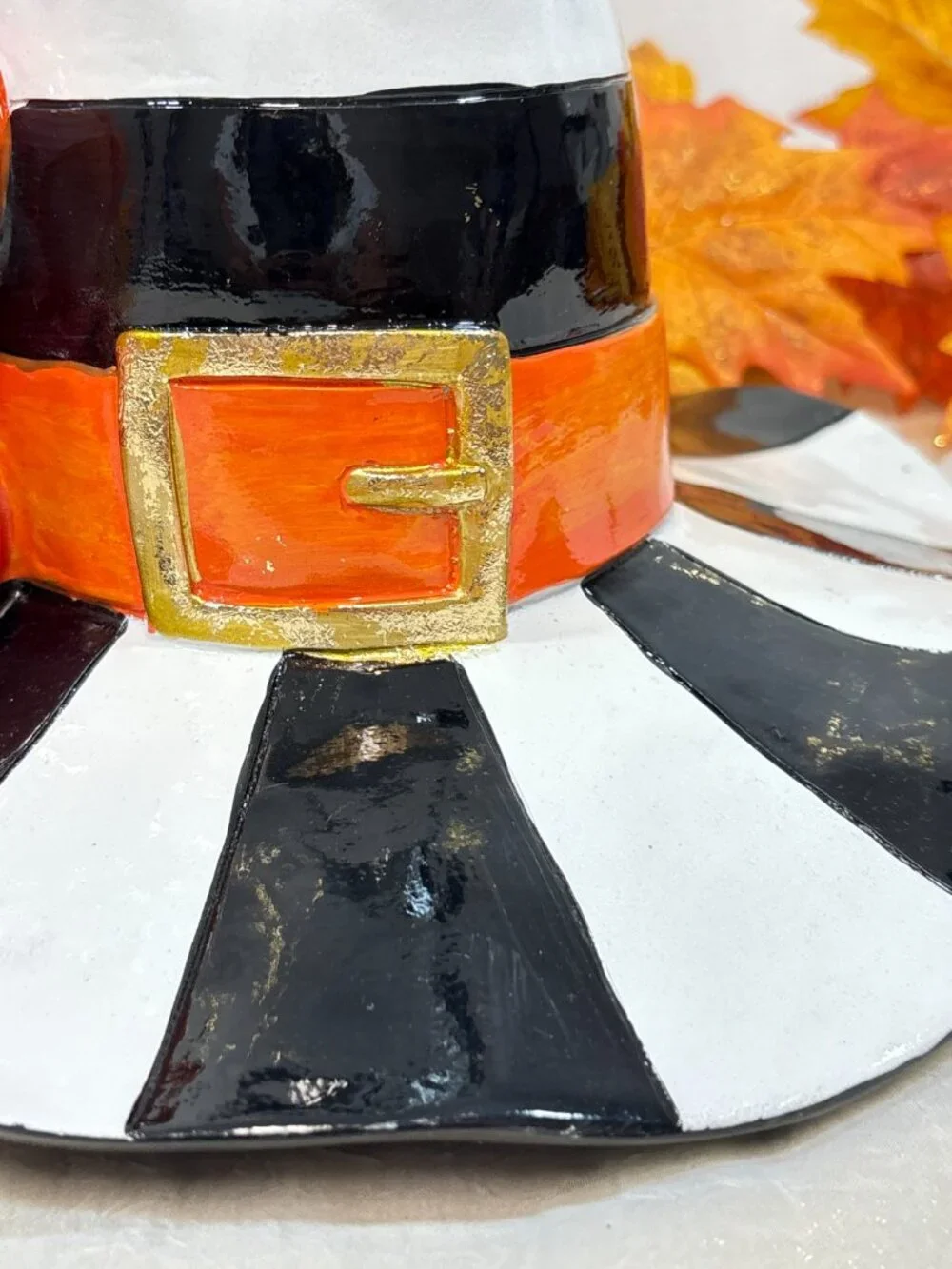 Black & White Striped Witch Hat Halloween Décor McKenzie Inspired Tabletop New